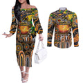 Personalised NAIDOC Week 2025 Giants Football Couples Matching Off The Shoulder Long Sleeve Dress and Long Sleeve Button Shirt Aboriginal Dot Painting