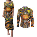 Personalised NAIDOC Week 2025 Giants Football Couples Matching Puletasi and Long Sleeve Button Shirt Aboriginal Dot Painting
