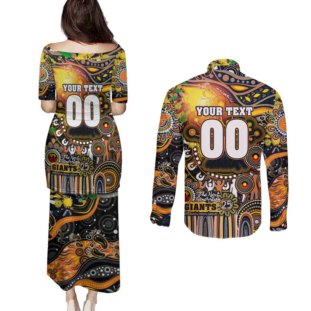Personalised NAIDOC Week 2025 Giants Football Couples Matching Puletasi and Long Sleeve Button Shirt Aboriginal Dot Painting