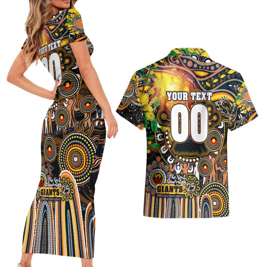 Personalised NAIDOC Week 2025 Giants Football Couples Matching Short Sleeve Bodycon Dress and Hawaiian Shirt Aboriginal Dot Painting