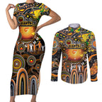 Personalised NAIDOC Week 2025 Giants Football Couples Matching Short Sleeve Bodycon Dress and Long Sleeve Button Shirt Aboriginal Dot Painting