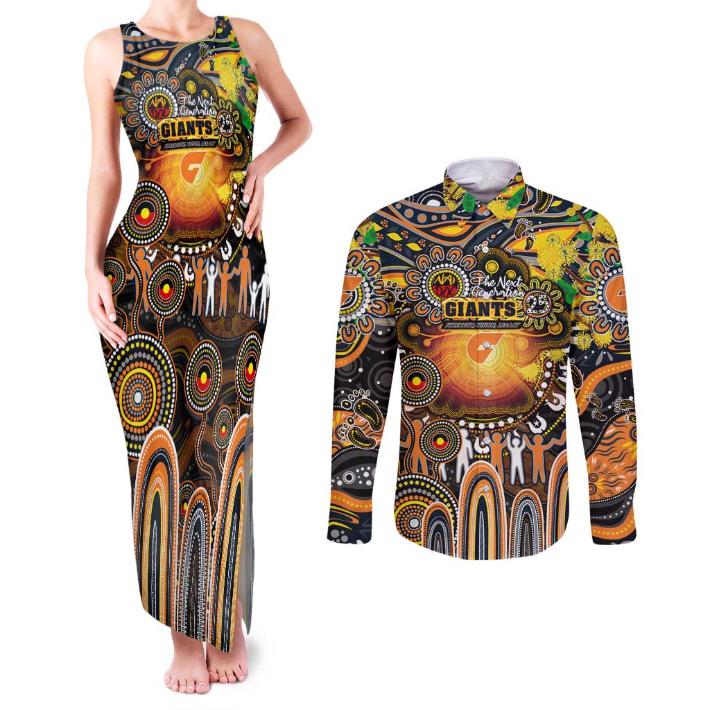 Personalised NAIDOC Week 2025 Giants Football Couples Matching Tank Maxi Dress and Long Sleeve Button Shirt Aboriginal Dot Painting