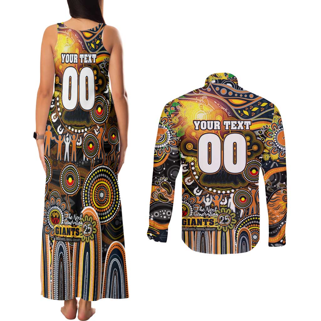 Personalised NAIDOC Week 2025 Giants Football Couples Matching Tank Maxi Dress and Long Sleeve Button Shirt Aboriginal Dot Painting
