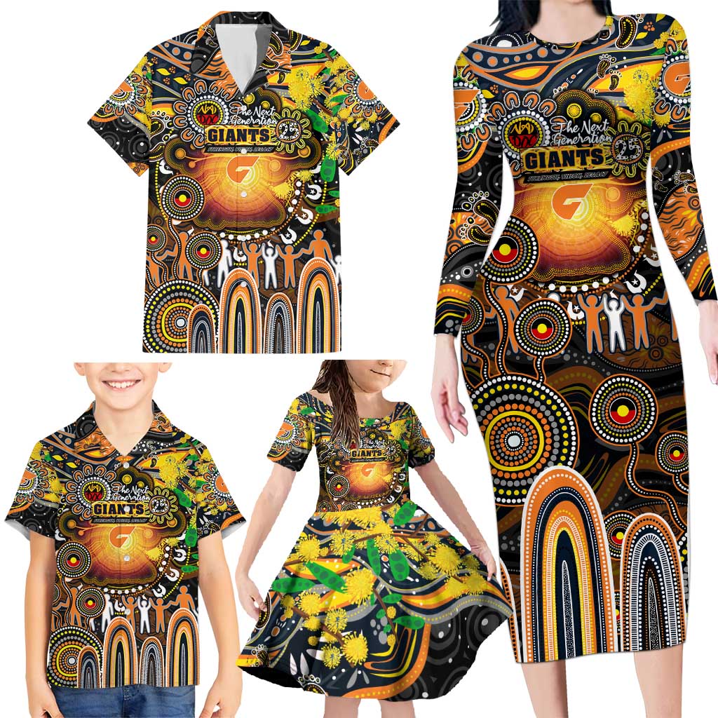 Personalised NAIDOC Week 2025 Giants Football Family Matching Long Sleeve Bodycon Dress and Hawaiian Shirt Aboriginal Dot Painting