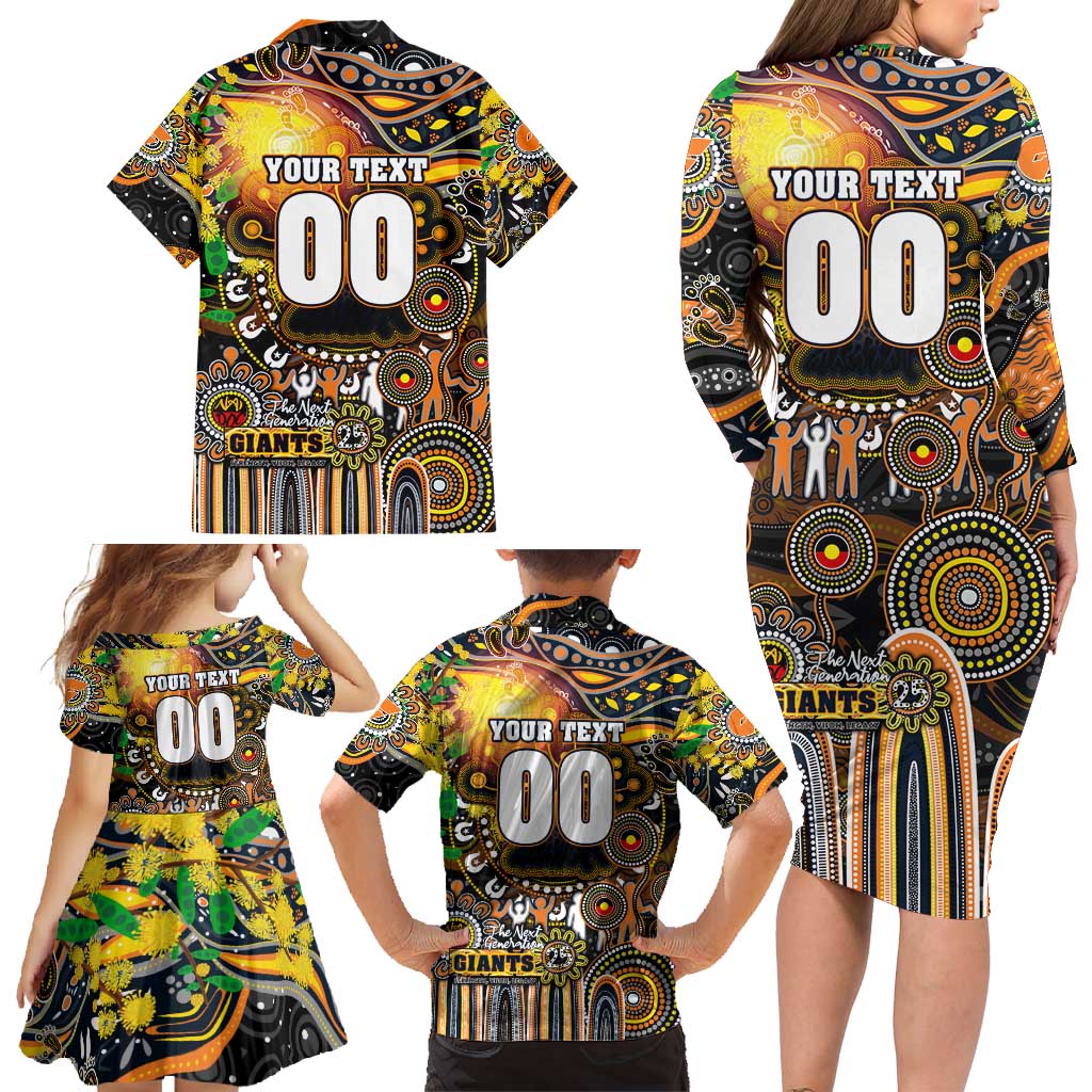 Personalised NAIDOC Week 2025 Giants Football Family Matching Long Sleeve Bodycon Dress and Hawaiian Shirt Aboriginal Dot Painting