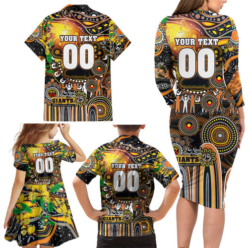 Personalised NAIDOC Week 2025 Giants Football Family Matching Long Sleeve Bodycon Dress and Hawaiian Shirt Aboriginal Dot Painting