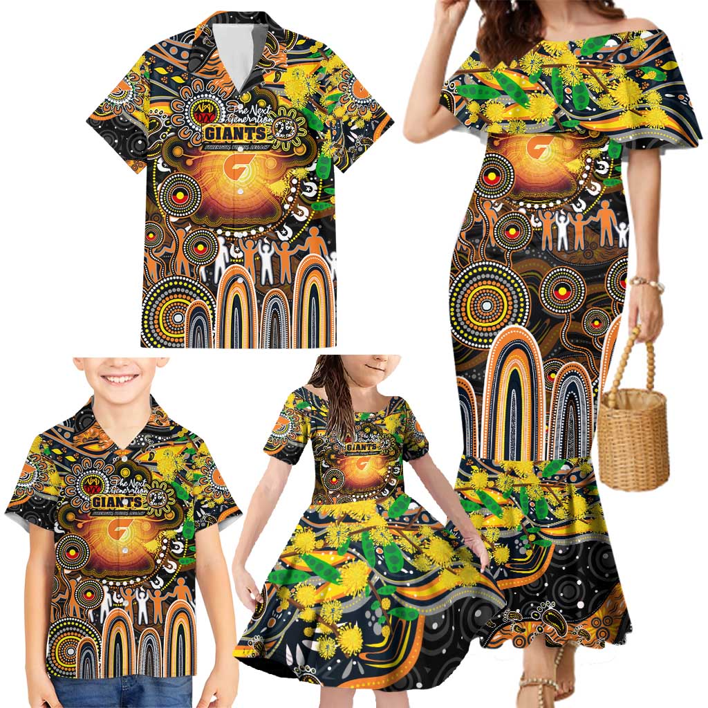 Personalised NAIDOC Week 2025 Giants Football Family Matching Mermaid Dress and Hawaiian Shirt Aboriginal Dot Painting