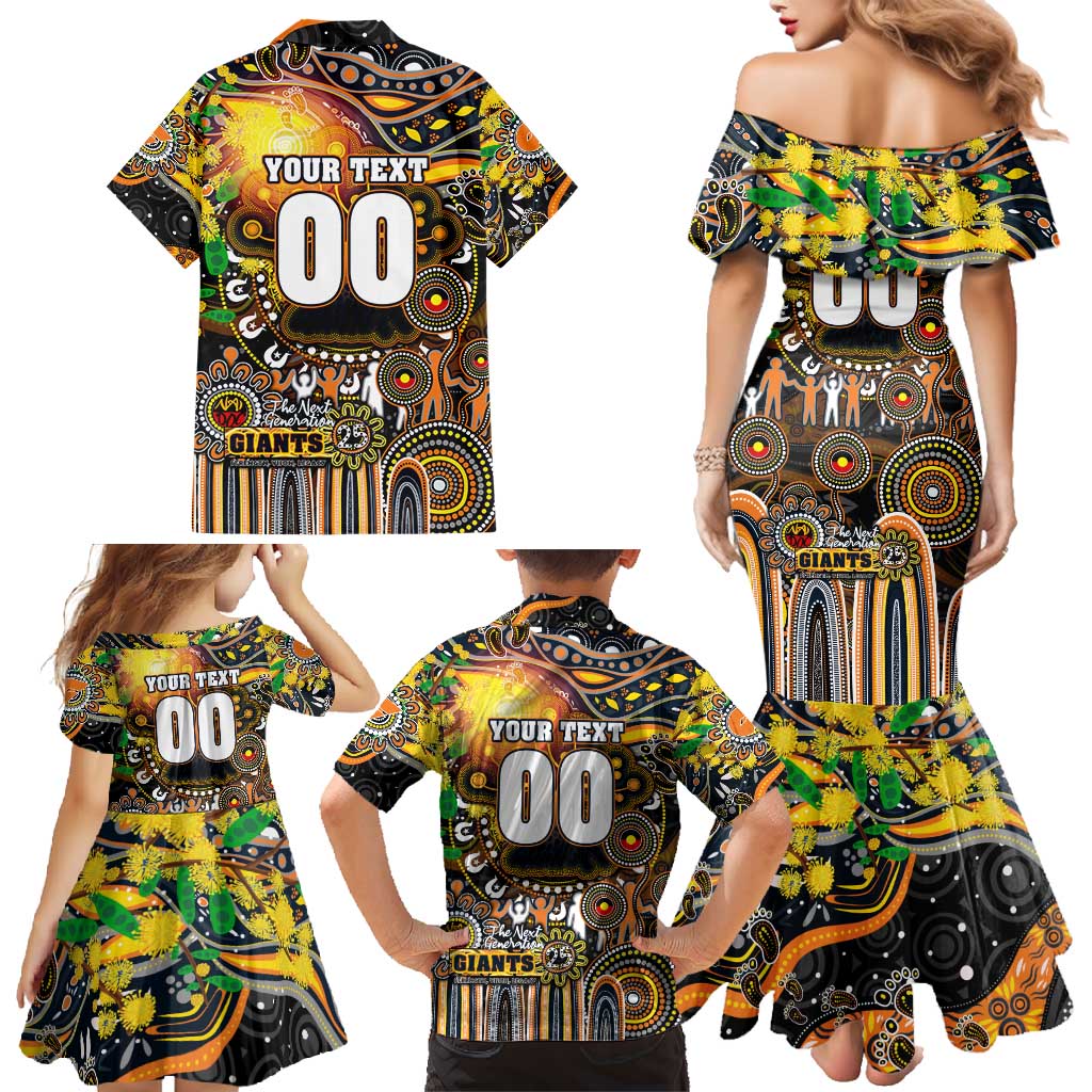 Personalised NAIDOC Week 2025 Giants Football Family Matching Mermaid Dress and Hawaiian Shirt Aboriginal Dot Painting