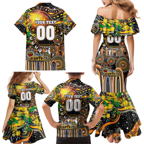 Personalised NAIDOC Week 2025 Giants Football Family Matching Mermaid Dress and Hawaiian Shirt Aboriginal Dot Painting
