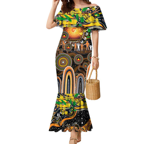 Personalised NAIDOC Week 2025 Giants Football Family Matching Mermaid Dress and Hawaiian Shirt Aboriginal Dot Painting