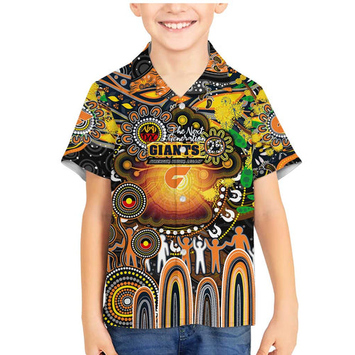 Personalised NAIDOC Week 2025 Giants Football Family Matching Mermaid Dress and Hawaiian Shirt Aboriginal Dot Painting