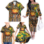 Personalised NAIDOC Week 2025 Giants Football Family Matching Off The Shoulder Long Sleeve Dress and Hawaiian Shirt Aboriginal Dot Painting