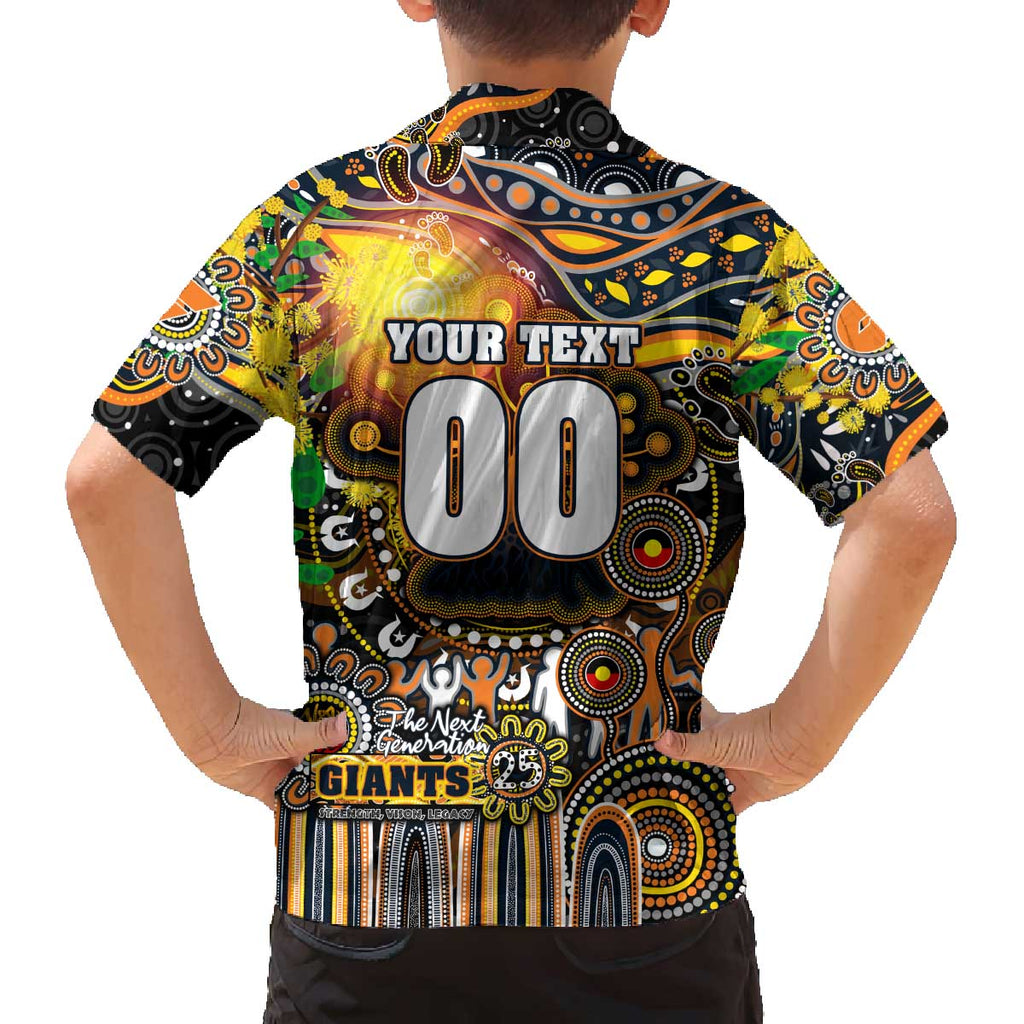 Personalised NAIDOC Week 2025 Giants Football Family Matching Off The Shoulder Long Sleeve Dress and Hawaiian Shirt Aboriginal Dot Painting