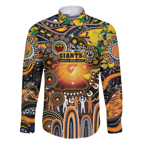 Personalised NAIDOC Week 2025 Giants Football Family Matching Off The Shoulder Long Sleeve Dress and Hawaiian Shirt Aboriginal Dot Painting