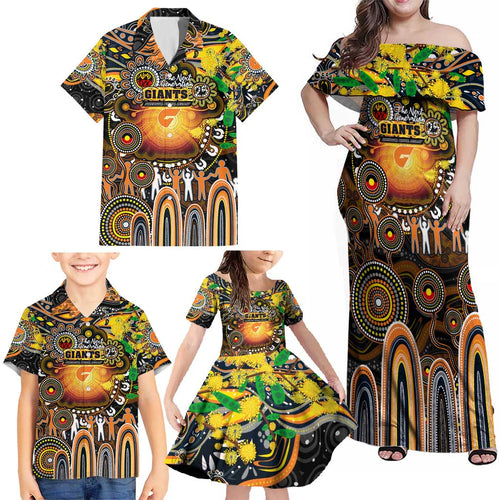 Personalised NAIDOC Week 2025 Giants Football Family Matching Off Shoulder Maxi Dress and Hawaiian Shirt Aboriginal Dot Painting