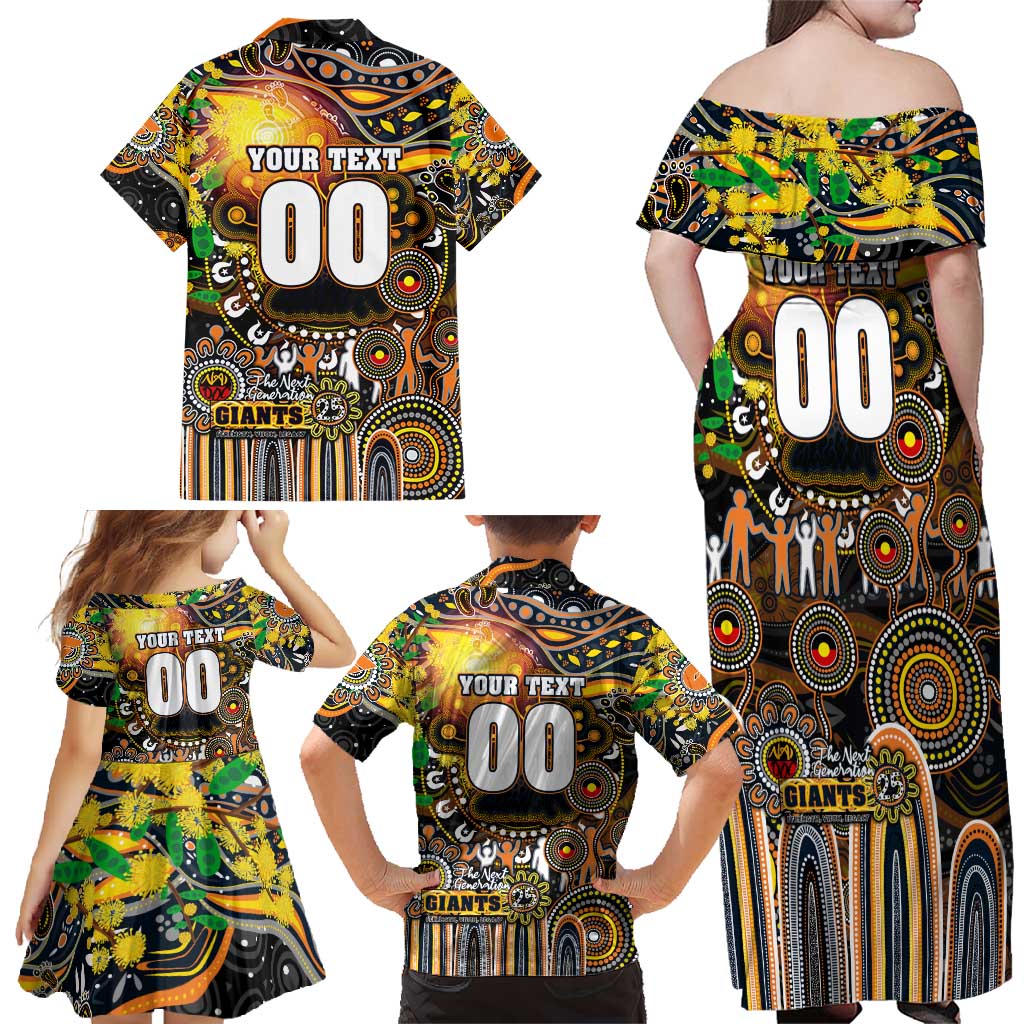 Personalised NAIDOC Week 2025 Giants Football Family Matching Off Shoulder Maxi Dress and Hawaiian Shirt Aboriginal Dot Painting