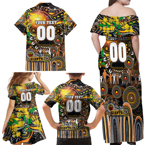 Personalised NAIDOC Week 2025 Giants Football Family Matching Off Shoulder Maxi Dress and Hawaiian Shirt Aboriginal Dot Painting