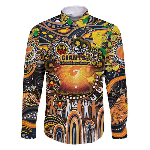 Personalised NAIDOC Week 2025 Giants Football Family Matching Off Shoulder Maxi Dress and Hawaiian Shirt Aboriginal Dot Painting