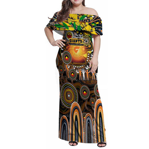 Personalised NAIDOC Week 2025 Giants Football Family Matching Off Shoulder Maxi Dress and Hawaiian Shirt Aboriginal Dot Painting