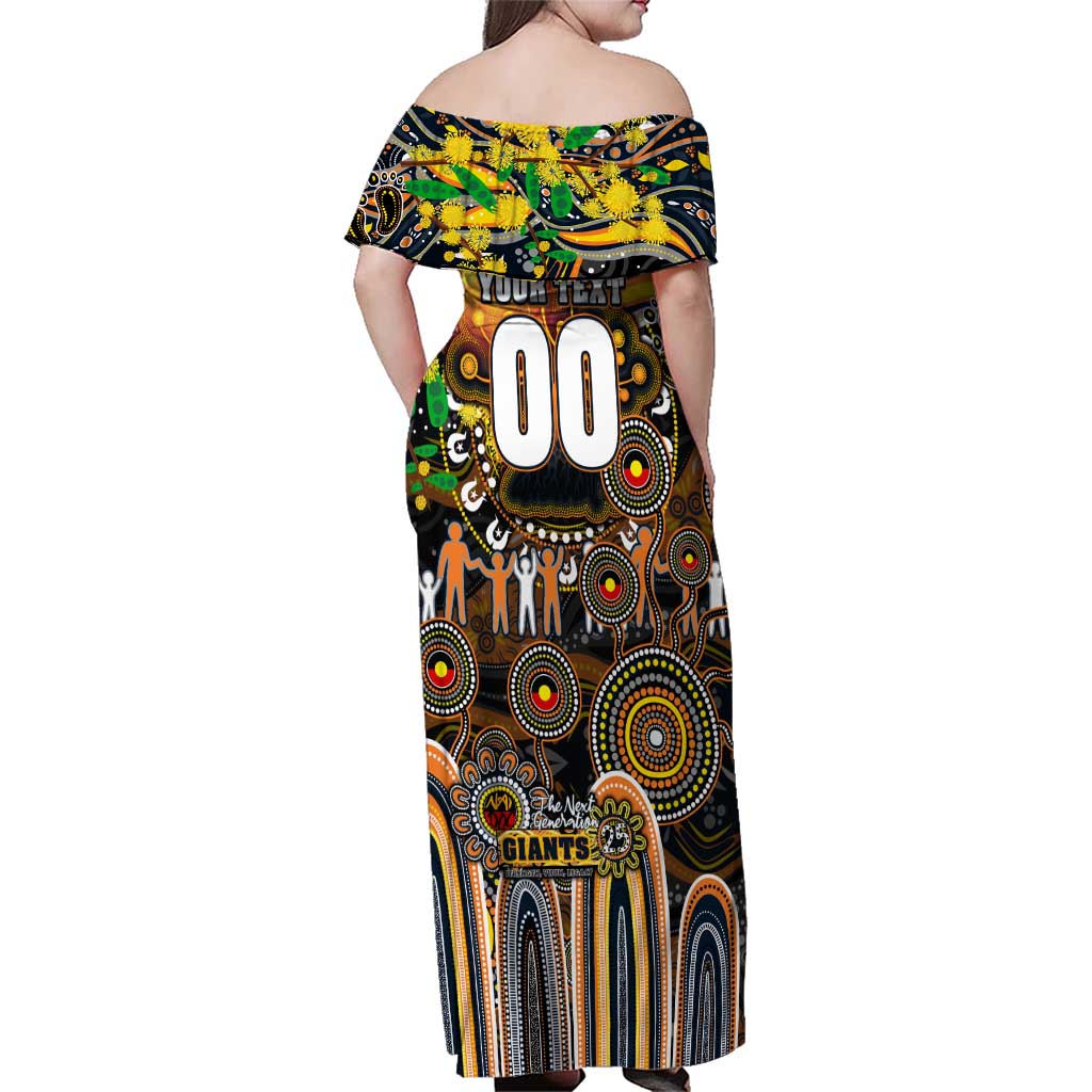 Personalised NAIDOC Week 2025 Giants Football Family Matching Off Shoulder Maxi Dress and Hawaiian Shirt Aboriginal Dot Painting