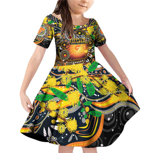 Personalised NAIDOC Week 2025 Giants Football Family Matching Off Shoulder Short Dress and Hawaiian Shirt Aboriginal Dot Painting