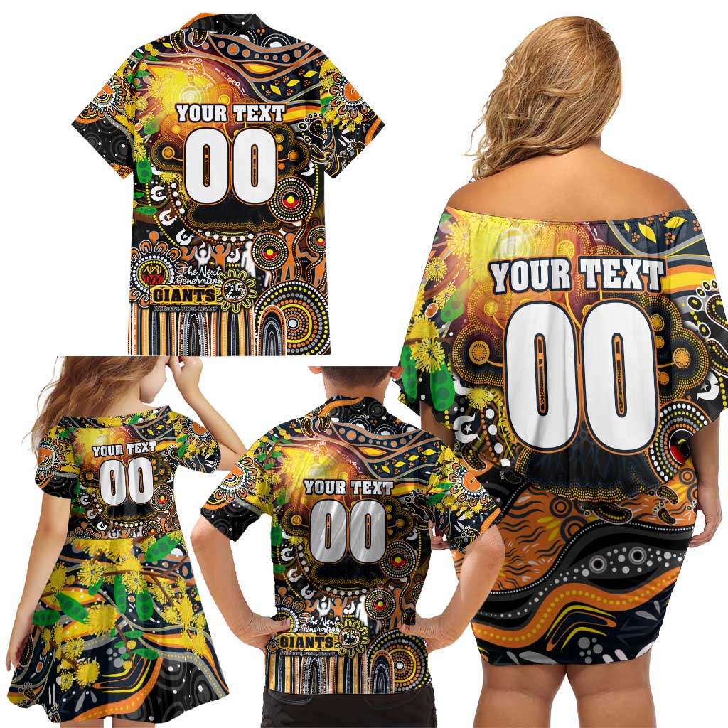 Personalised NAIDOC Week 2025 Giants Football Family Matching Off Shoulder Short Dress and Hawaiian Shirt Aboriginal Dot Painting