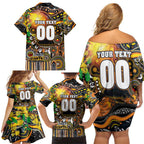 Personalised NAIDOC Week 2025 Giants Football Family Matching Off Shoulder Short Dress and Hawaiian Shirt Aboriginal Dot Painting