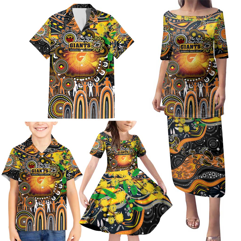 Personalised NAIDOC Week 2025 Giants Football Family Matching Puletasi and Hawaiian Shirt Aboriginal Dot Painting