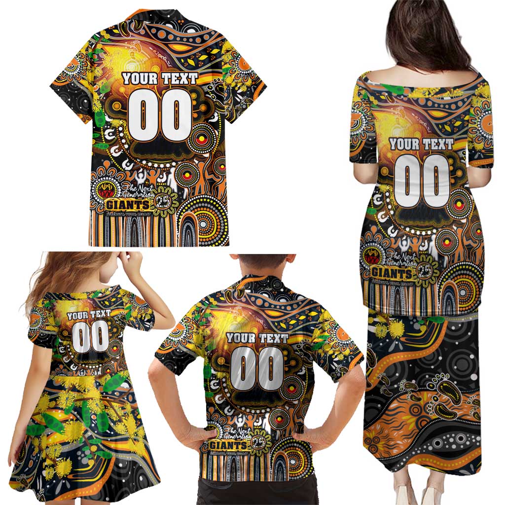 Personalised NAIDOC Week 2025 Giants Football Family Matching Puletasi and Hawaiian Shirt Aboriginal Dot Painting