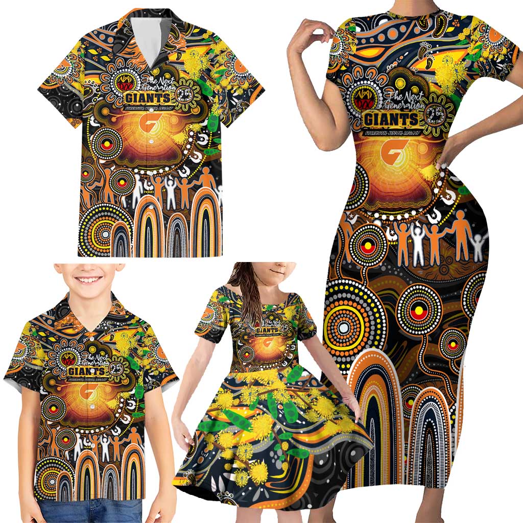 Personalised NAIDOC Week 2025 Giants Football Family Matching Short Sleeve Bodycon Dress and Hawaiian Shirt Aboriginal Dot Painting