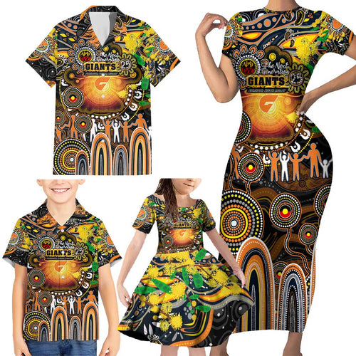 Personalised NAIDOC Week 2025 Giants Football Family Matching Short Sleeve Bodycon Dress and Hawaiian Shirt Aboriginal Dot Painting