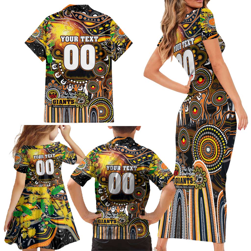 Personalised NAIDOC Week 2025 Giants Football Family Matching Short Sleeve Bodycon Dress and Hawaiian Shirt Aboriginal Dot Painting