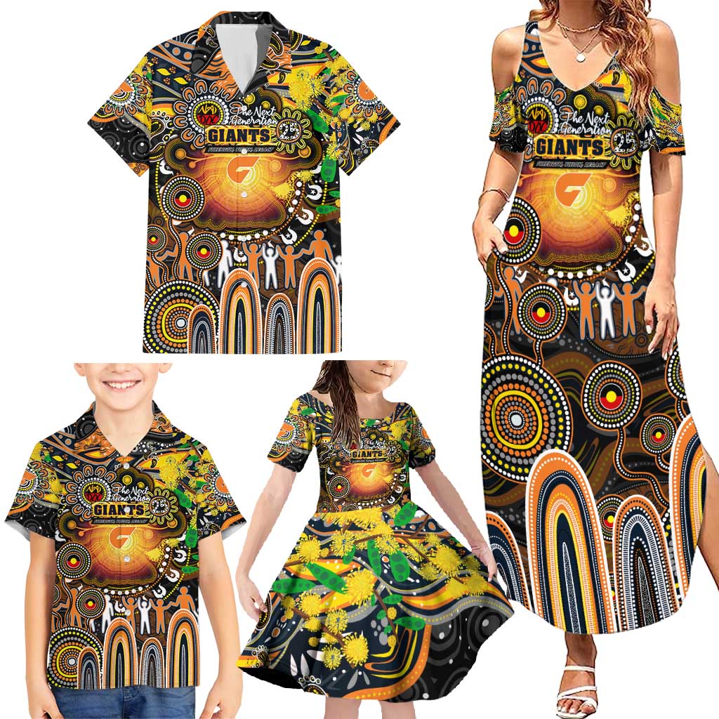 Personalised NAIDOC Week 2025 Giants Football Family Matching Summer Maxi Dress and Hawaiian Shirt Aboriginal Dot Painting