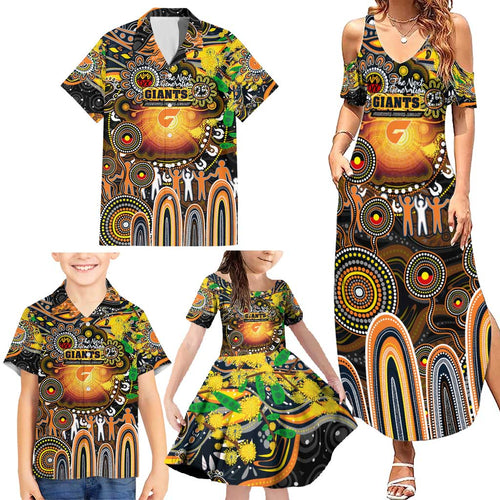 Personalised NAIDOC Week 2025 Giants Football Family Matching Summer Maxi Dress and Hawaiian Shirt Aboriginal Dot Painting