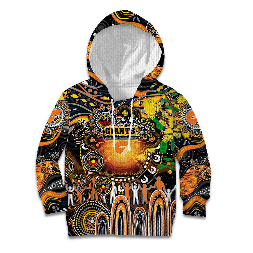 Personalised NAIDOC Week 2025 Giants Football Kid Hoodie Aboriginal Dot Painting