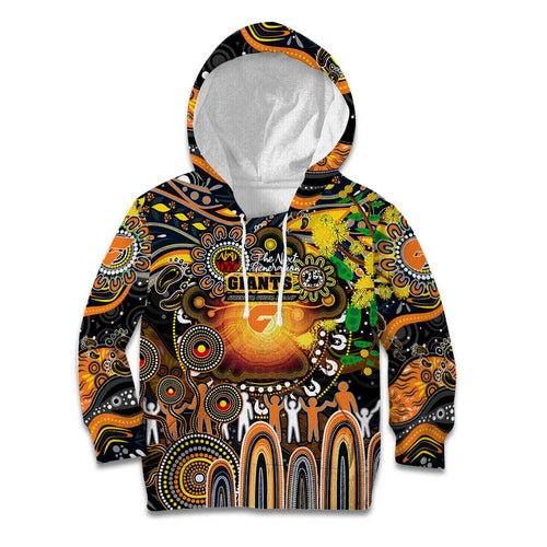 Personalised NAIDOC Week 2025 Giants Football Kid Hoodie Aboriginal Dot Painting