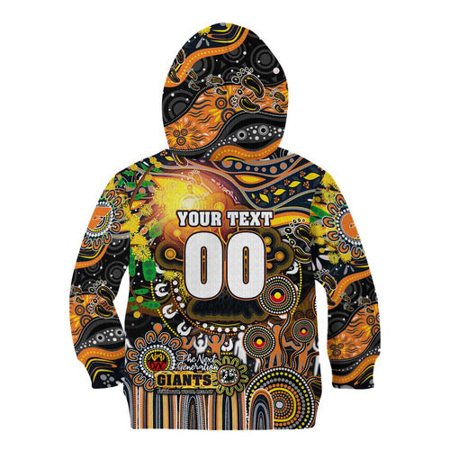 Personalised NAIDOC Week 2025 Giants Football Kid Hoodie Aboriginal Dot Painting