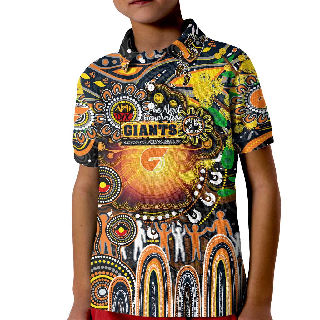 Personalised NAIDOC Week 2025 Giants Football Kid Polo Shirt Aboriginal Dot Painting