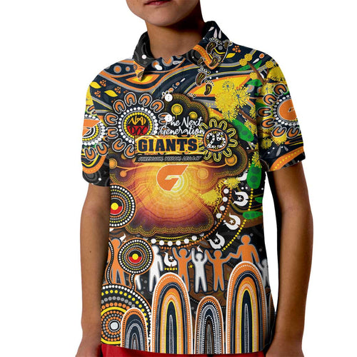 Personalised NAIDOC Week 2025 Giants Football Kid Polo Shirt Aboriginal Dot Painting