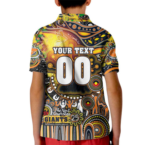 Personalised NAIDOC Week 2025 Giants Football Kid Polo Shirt Aboriginal Dot Painting