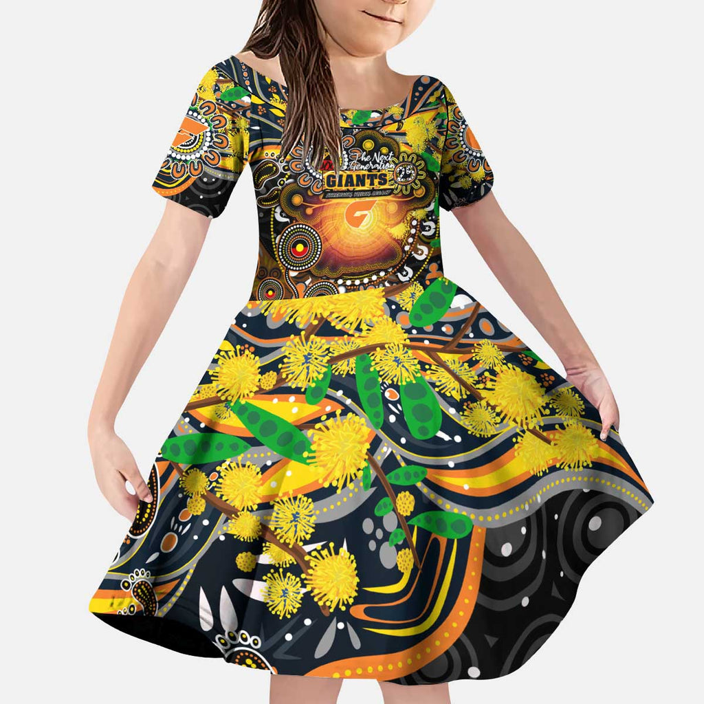 Personalised NAIDOC Week 2025 Giants Football Kid Short Sleeve Dress Aboriginal Dot Painting