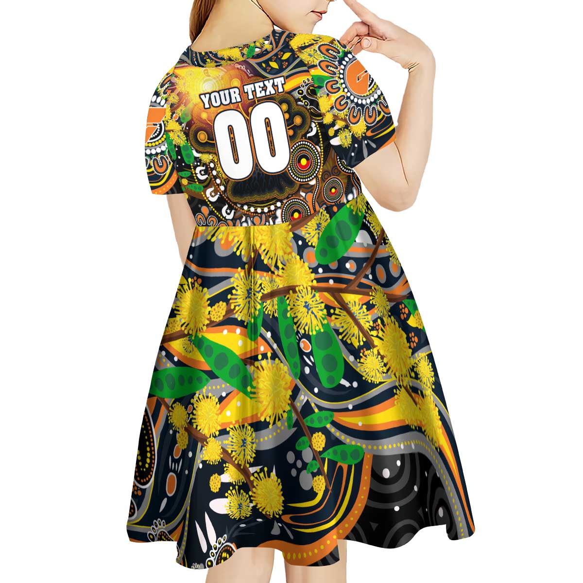 Personalised NAIDOC Week 2025 Giants Football Kid Short Sleeve Dress Aboriginal Dot Painting
