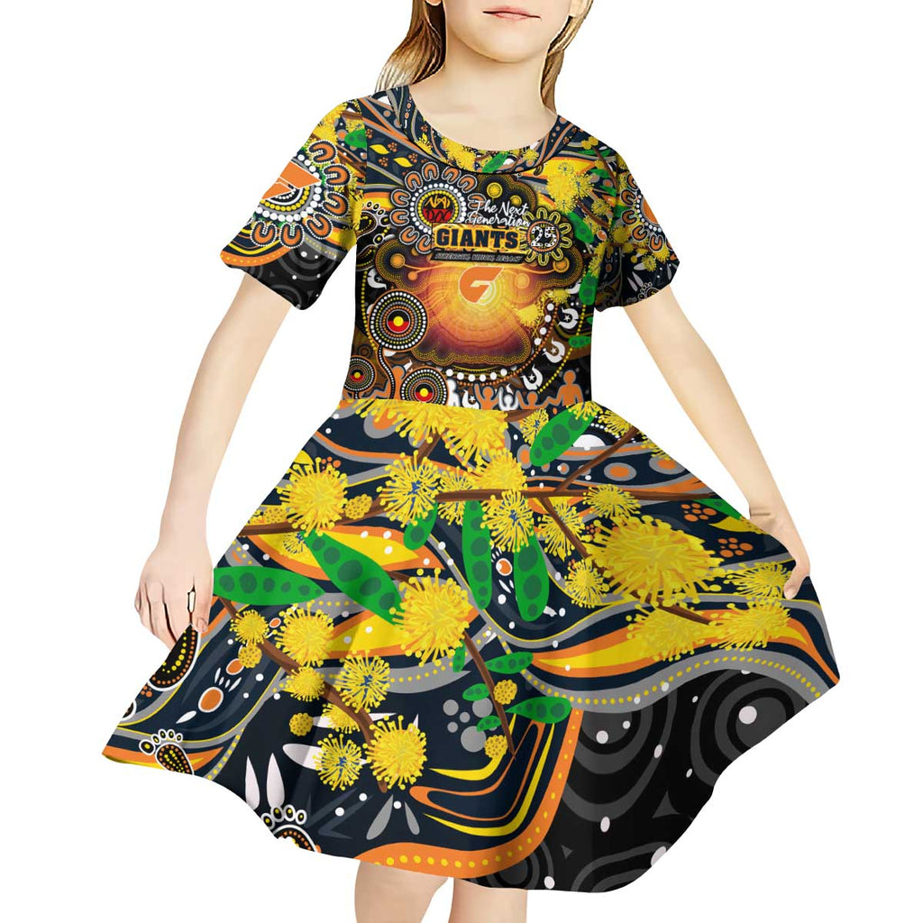 Personalised NAIDOC Week 2025 Giants Football Kid Short Sleeve Dress Aboriginal Dot Painting