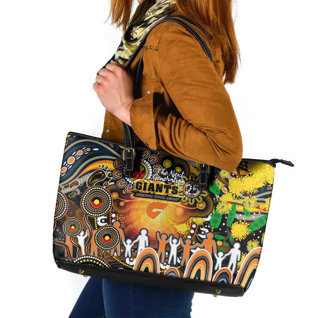 NAIDOC Week 2025 Giants Football Leather Tote Bag Aboriginal Dot Painting