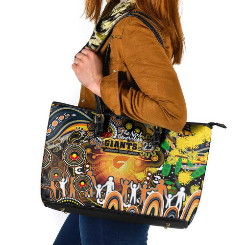 NAIDOC Week 2025 Giants Football Leather Tote Bag Aboriginal Dot Painting