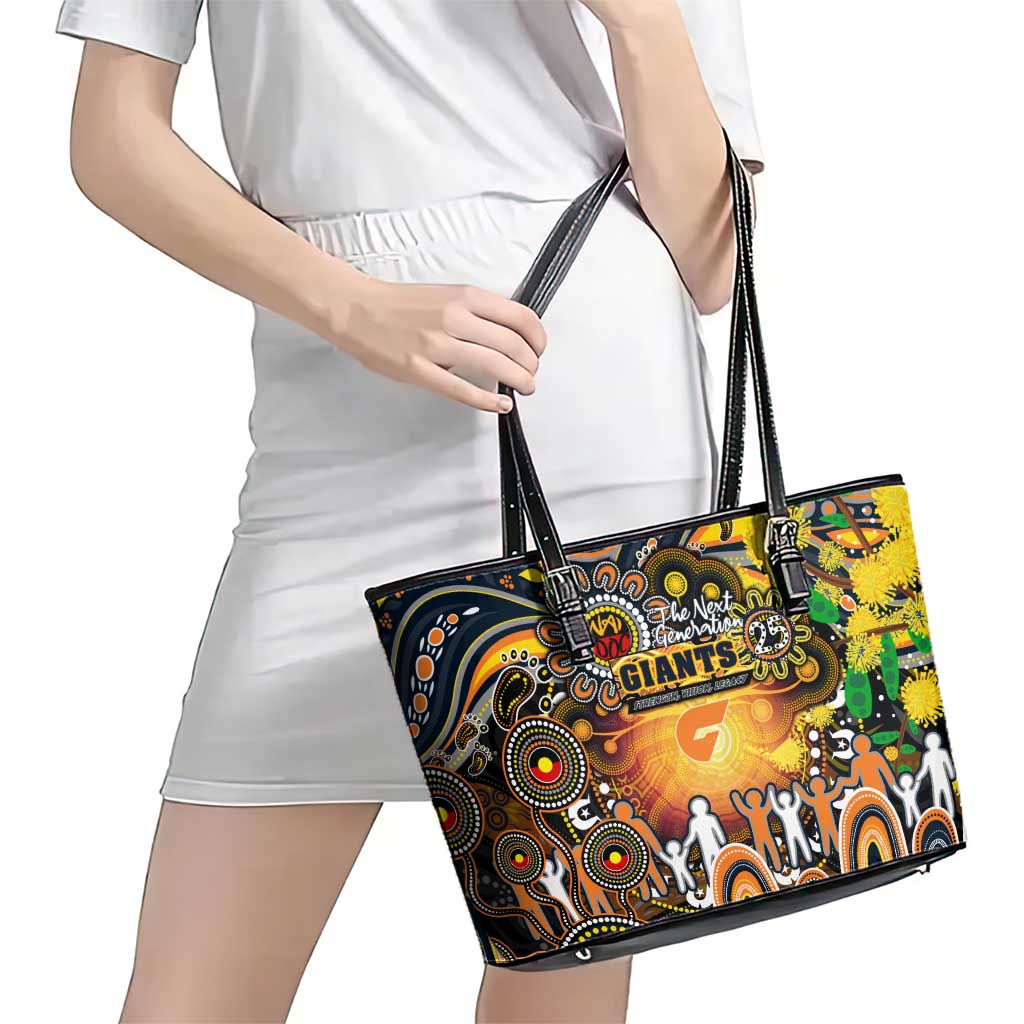NAIDOC Week 2025 Giants Football Leather Tote Bag Aboriginal Dot Painting