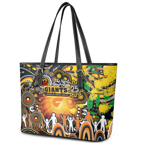 NAIDOC Week 2025 Giants Football Leather Tote Bag Aboriginal Dot Painting