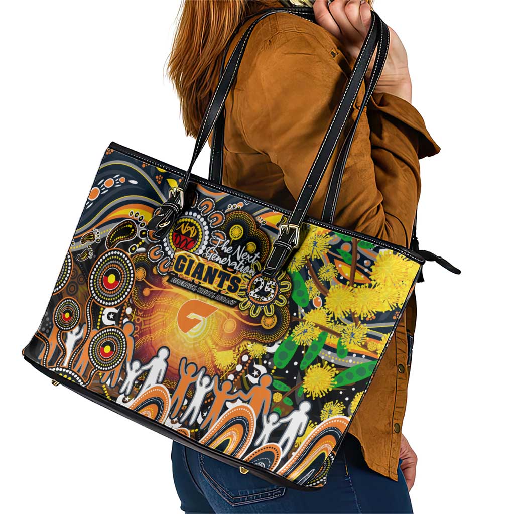 NAIDOC Week 2025 Giants Football Leather Tote Bag Aboriginal Dot Painting