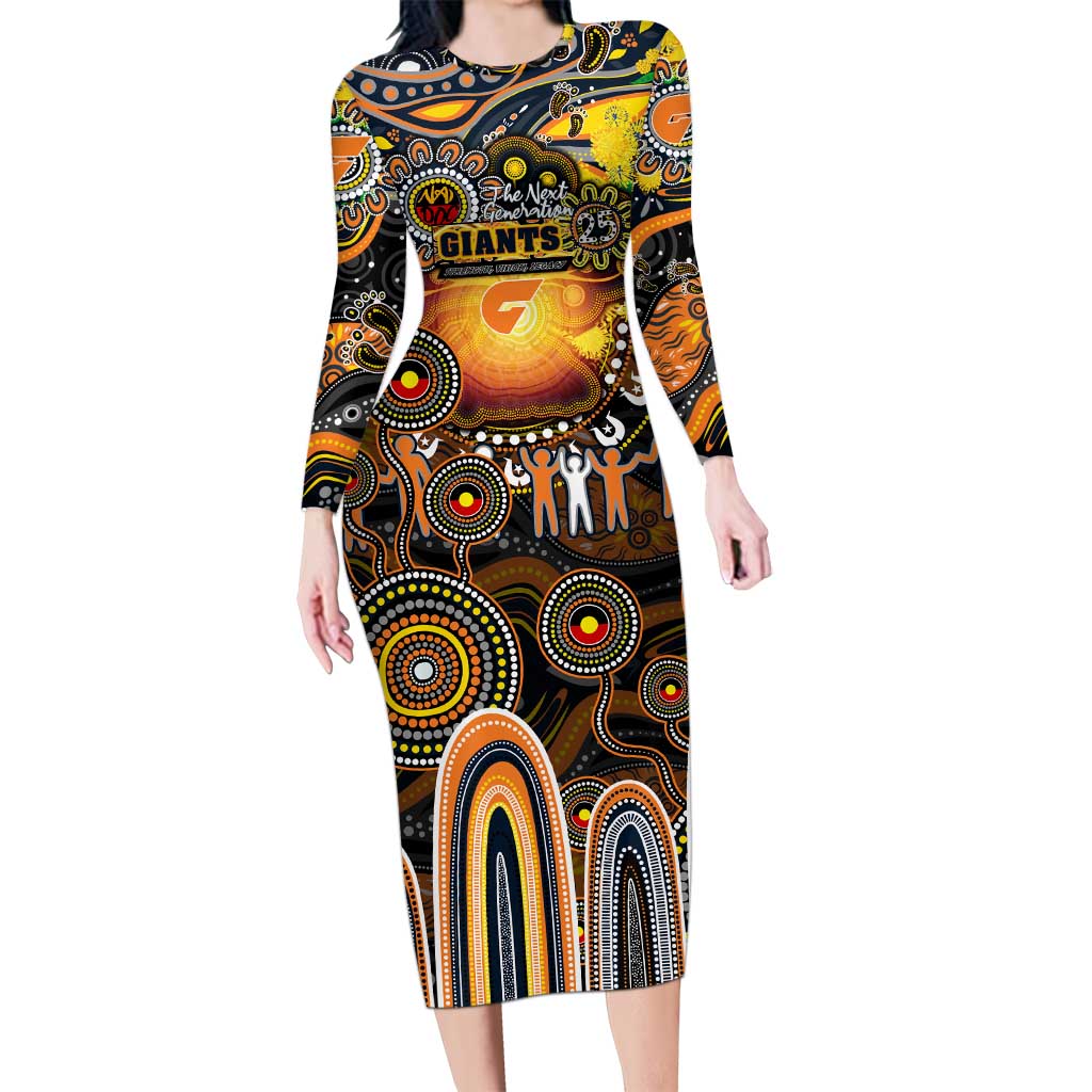 Personalised NAIDOC Week 2025 Giants Football Long Sleeve Bodycon Dress Aboriginal Dot Painting