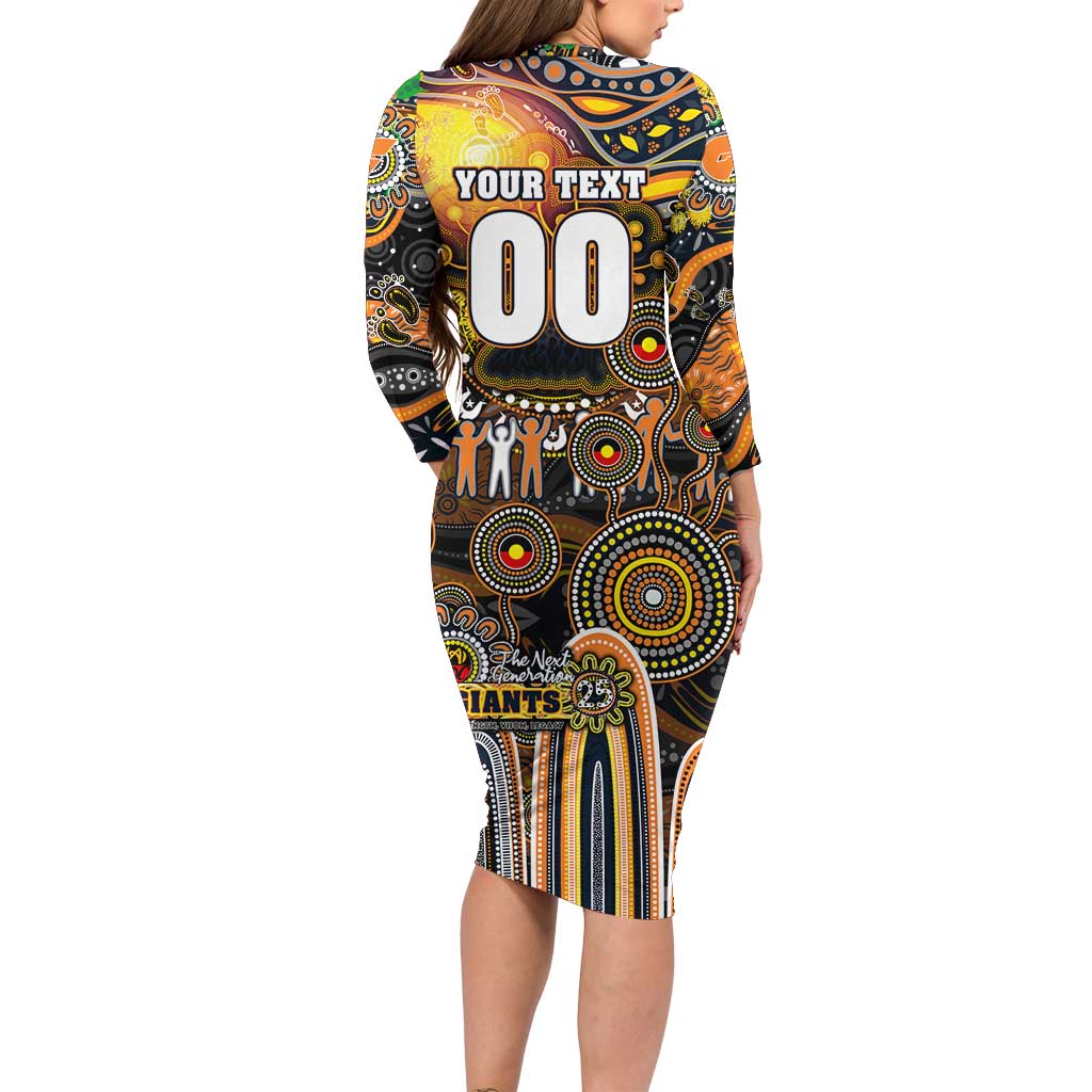 Personalised NAIDOC Week 2025 Giants Football Long Sleeve Bodycon Dress Aboriginal Dot Painting